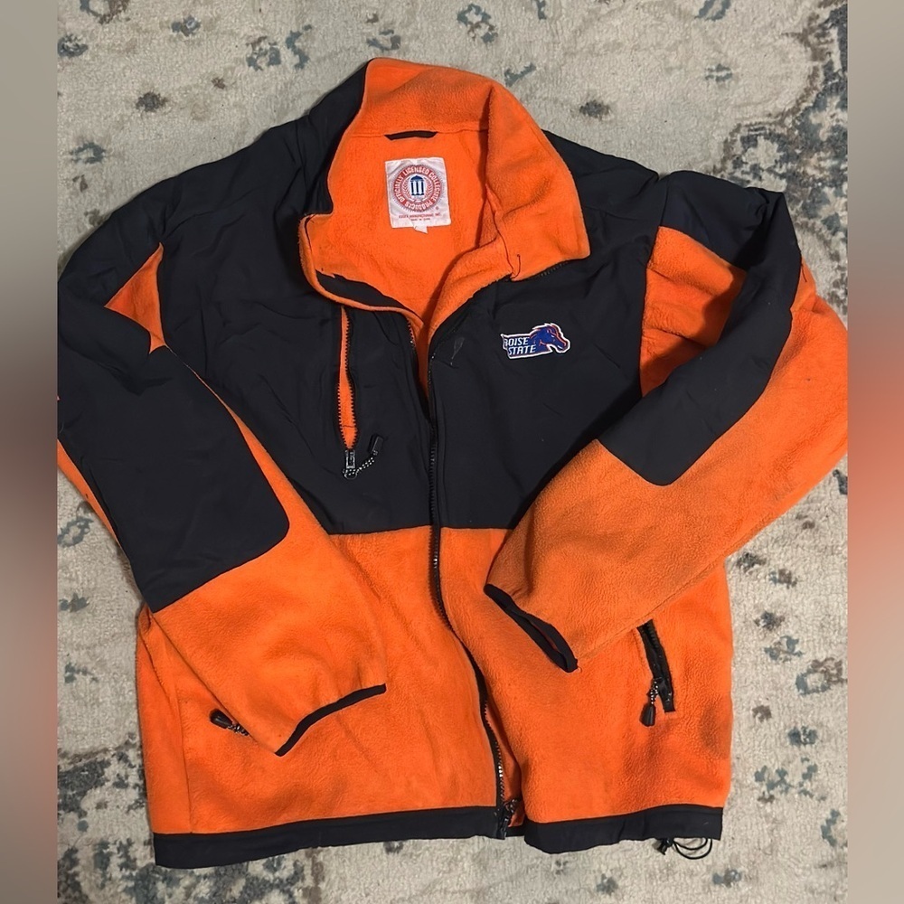 Boise State University fleece jacket in orange and black